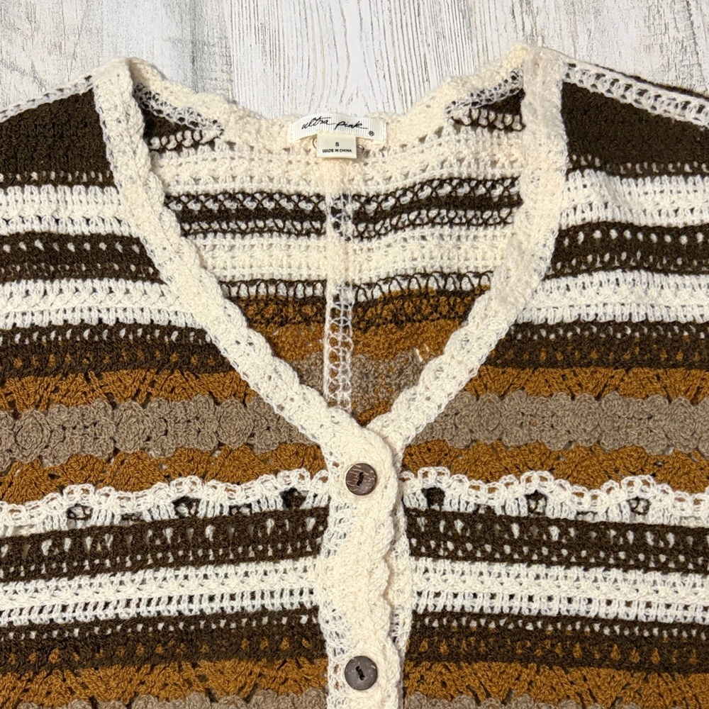 Ultra Pink Brown and Cream Striped Crochet Top - Picture 3 of 10